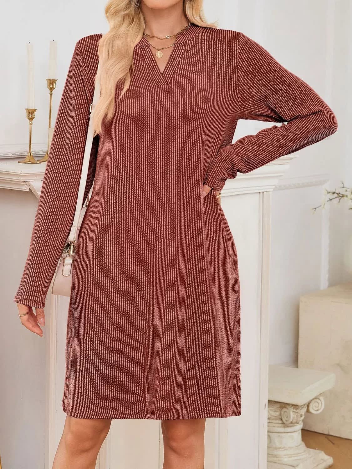 Women's Ribbed Knit Long Sleeve Dress | Guinevere_30