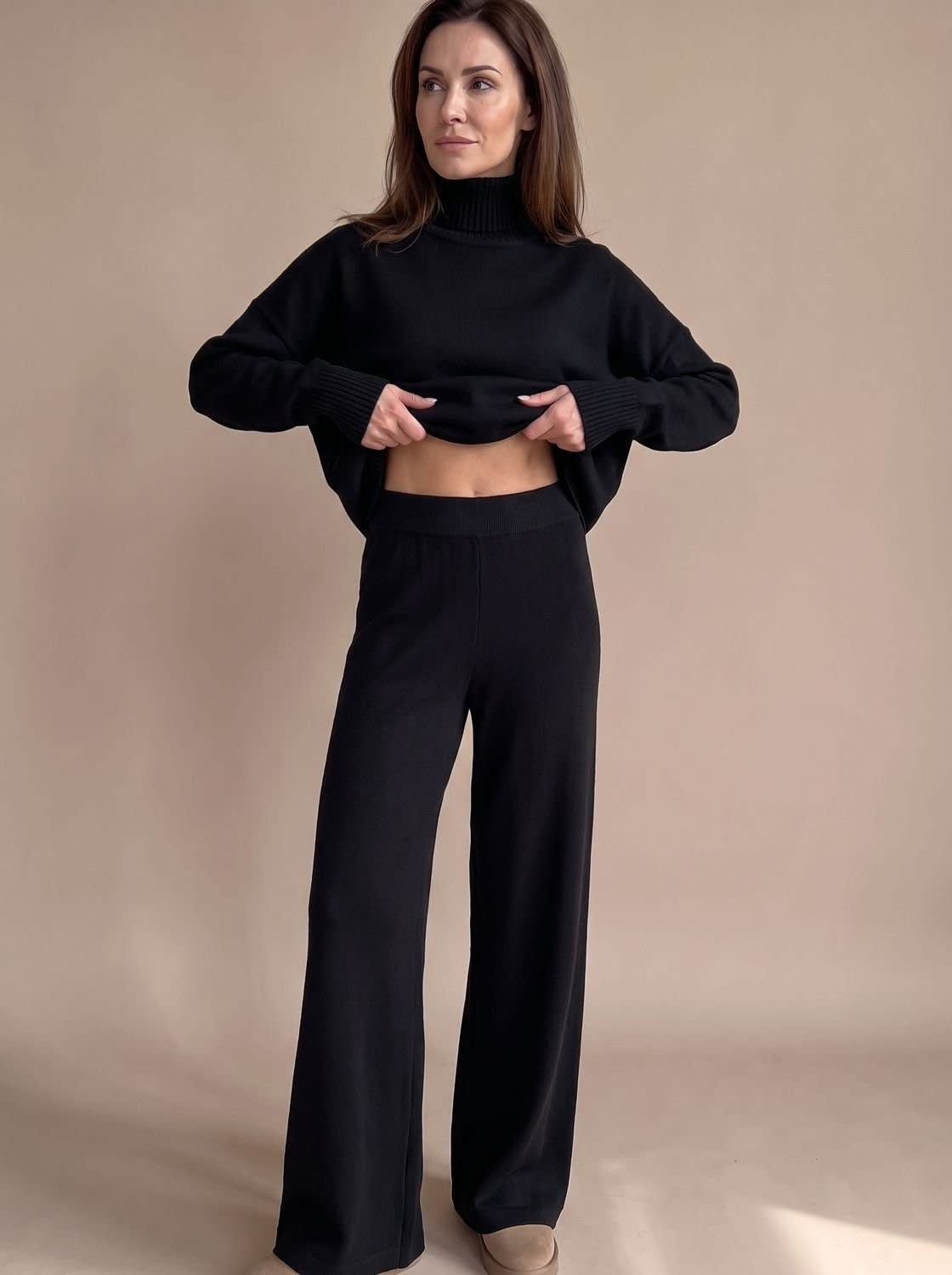 Women's Turtleneck Sweater and Wide Leg Pants Set | Cranleigh_6