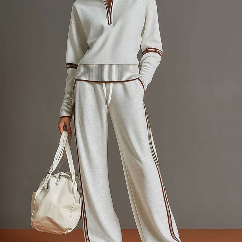 Women's Half Zip Wide Leg Two Piece Set | Lysandra_1