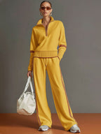 Women's Half Zip Wide Leg Two Piece Set | Lysandra_10