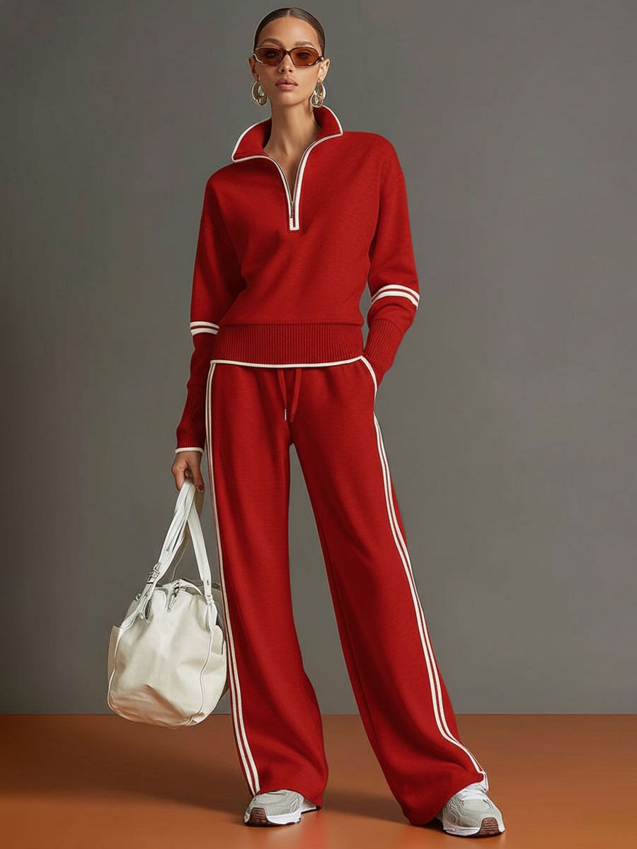 Women's Half Zip Wide Leg Two Piece Set | Lysandra_13