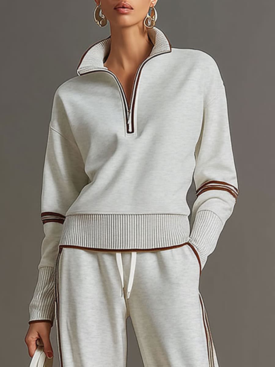 Women's Half Zip Wide Leg Two Piece Set | Lysandra_17