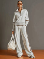 Women's Half Zip Wide Leg Two Piece Set | Lysandra_2