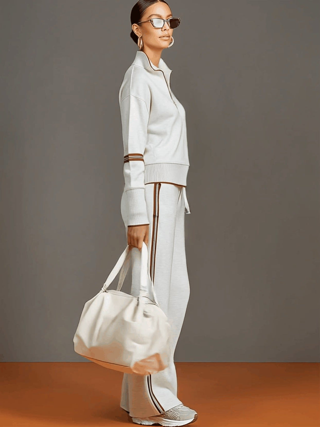 Women's Half Zip Wide Leg Two Piece Set | Lysandra_3