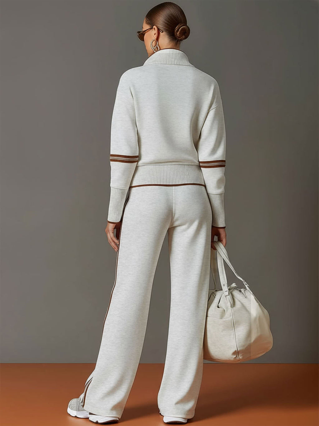Women's Half Zip Wide Leg Two Piece Set | Lysandra_5