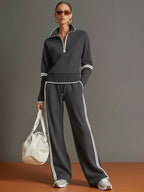 Women's Half Zip Wide Leg Two Piece Set | Lysandra_6
