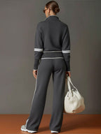 Women's Half Zip Wide Leg Two Piece Set | Lysandra_7
