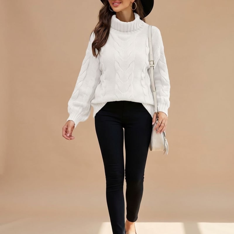 Women's Relaxed Chunky Cable Turtleneck Sweater | Larkin_1
