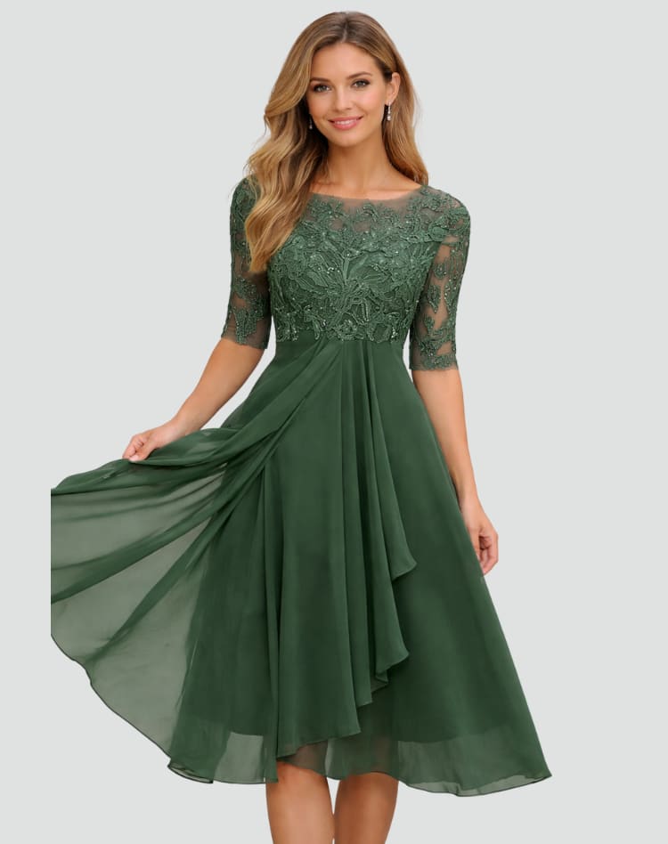Women's Lace Wedding Guest Midi Dress | Romilly_3