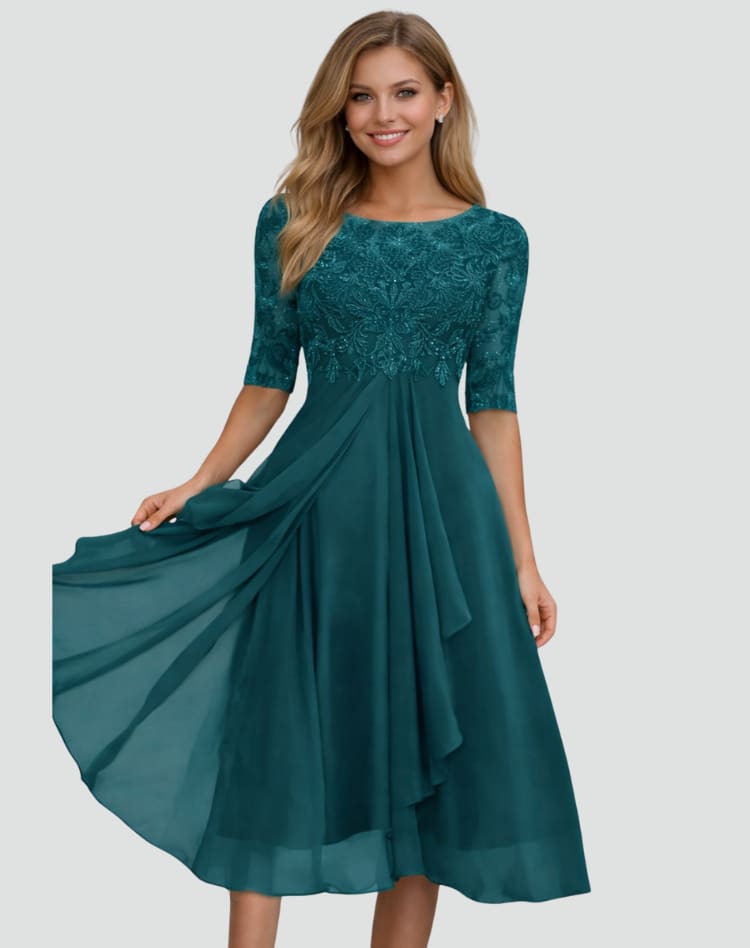 Women's Lace Wedding Guest Midi Dress | Romilly_6