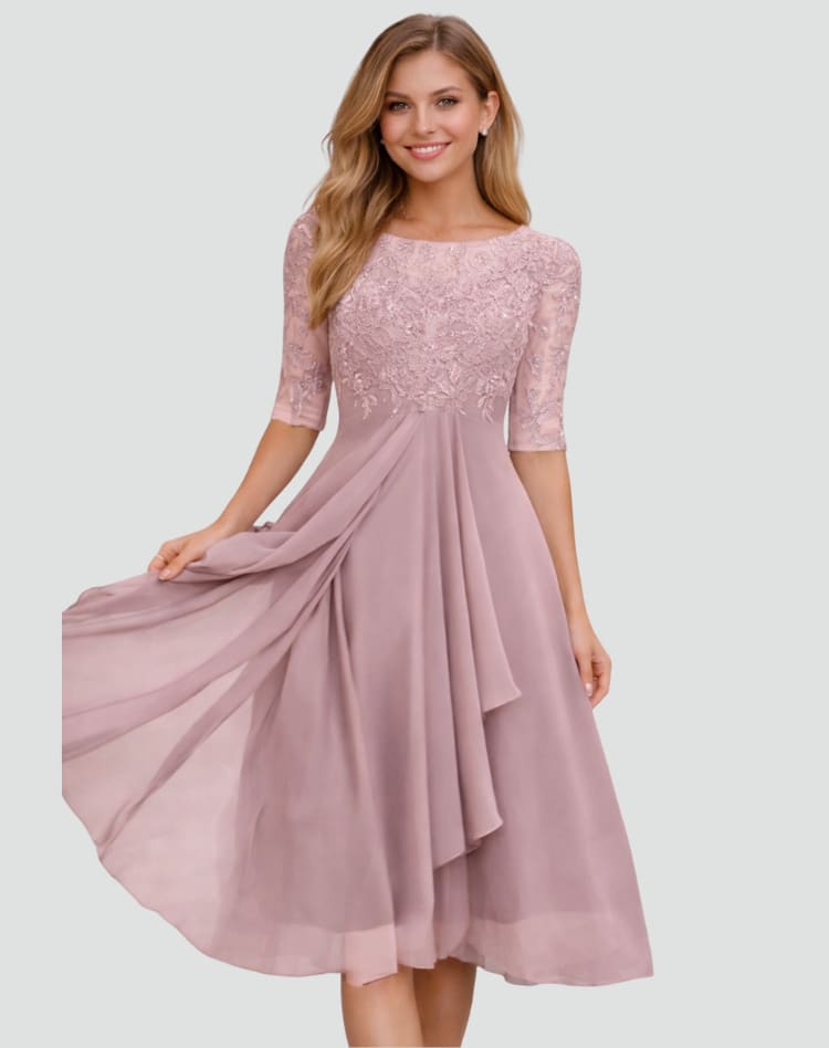 Women's Lace Wedding Guest Midi Dress | Romilly_8