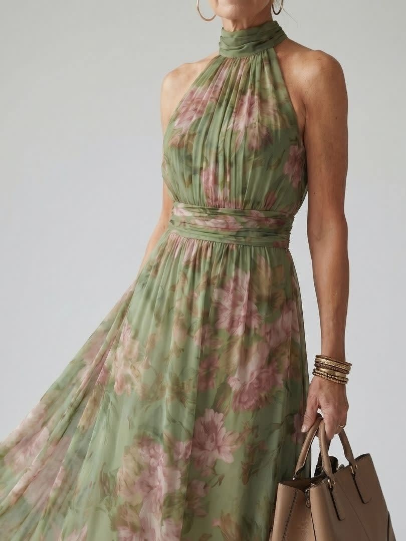 Women's Floral Halter Maxi Dress | Hesper_2