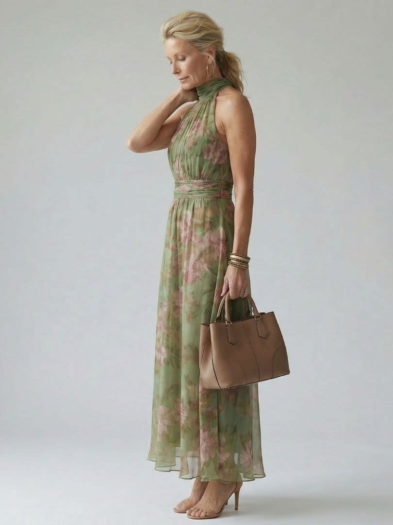 Women's Floral Halter Maxi Dress | Hesper_3