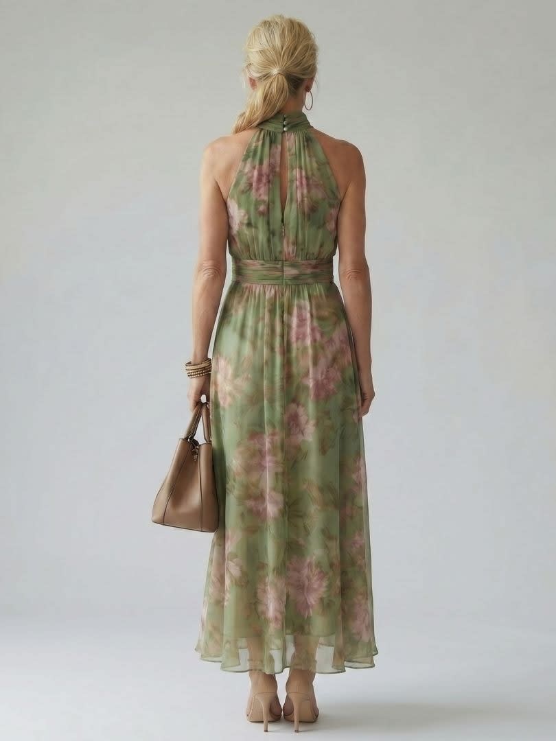 Women's Floral Halter Maxi Dress | Hesper_4