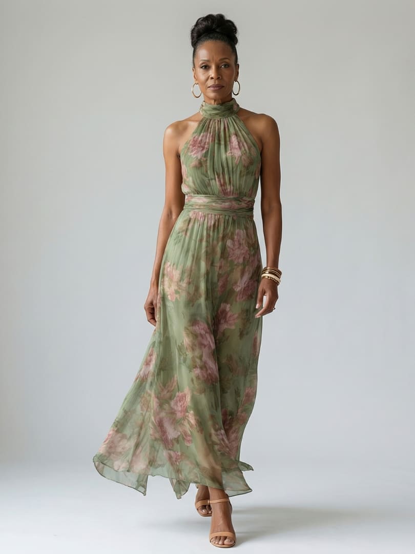 Women's Floral Halter Maxi Dress | Hesper_5