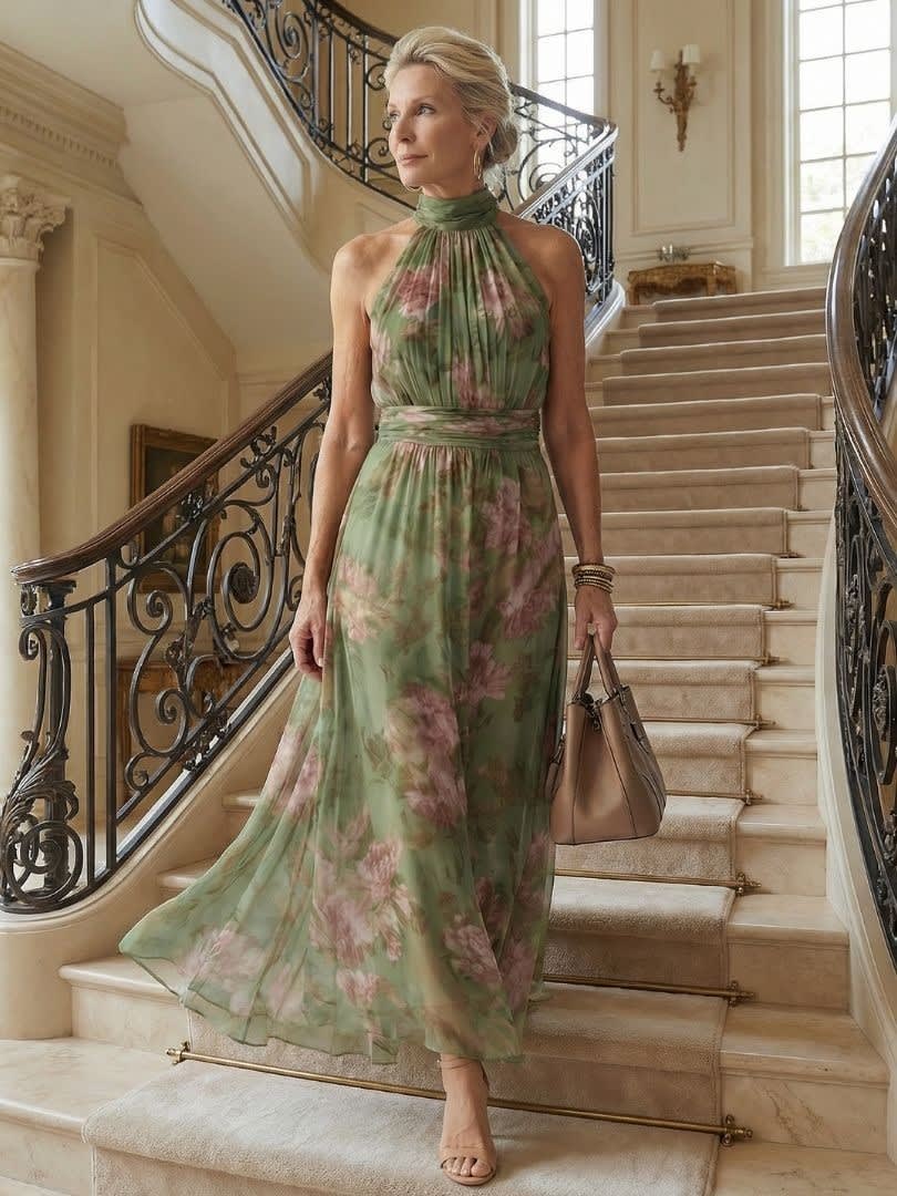 Women's Floral Halter Maxi Dress | Hesper_7