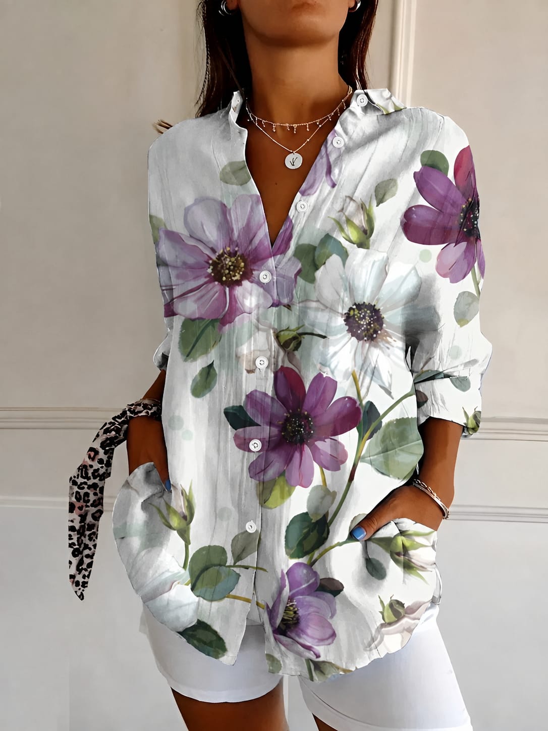 Women's Floral Print Button Down Shirt | Sephira_6