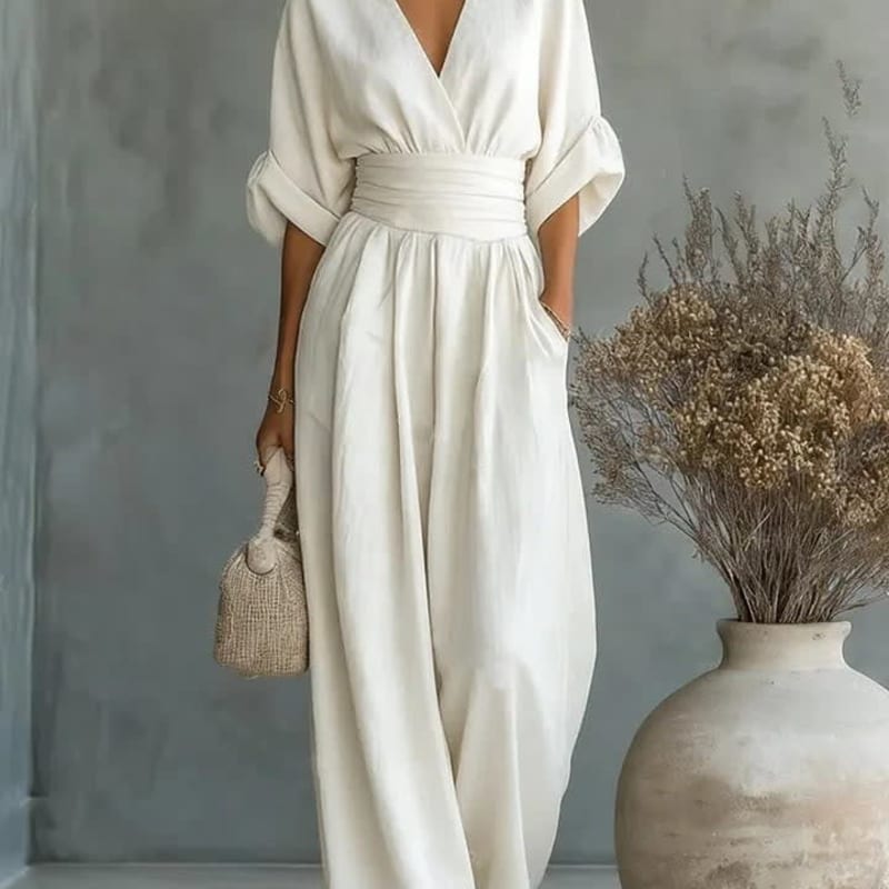 Women's V Neck Wide Leg Jumpsuit | Daventry_1