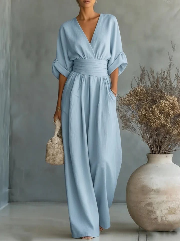 Women's V Neck Wide Leg Jumpsuit | Daventry_2