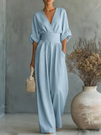 Women's V Neck Wide Leg Jumpsuit | Daventry_2