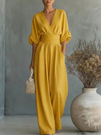 Women's V Neck Wide Leg Jumpsuit | Daventry_3