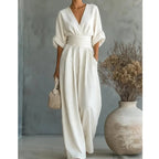 Women's V Neck Wide Leg Jumpsuit | Daventry_6