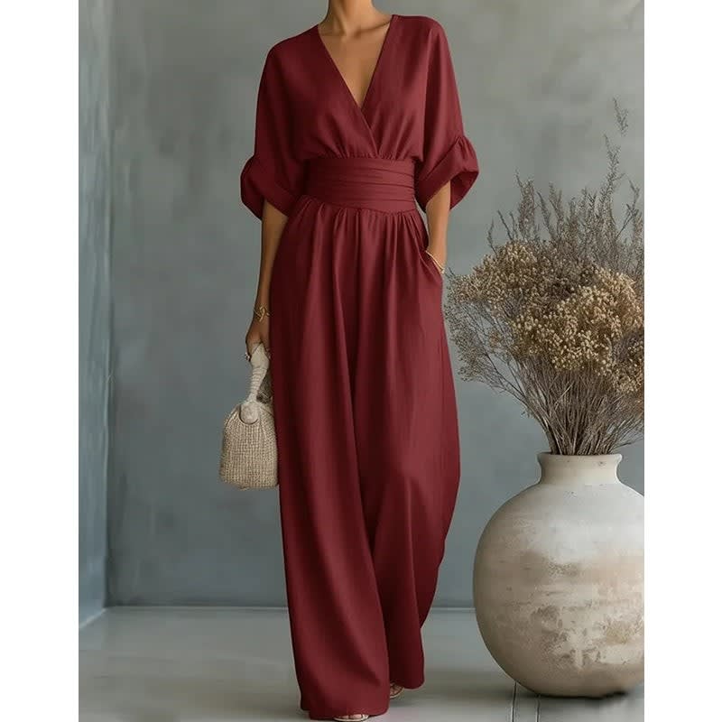 Women's V Neck Wide Leg Jumpsuit | Daventry_8