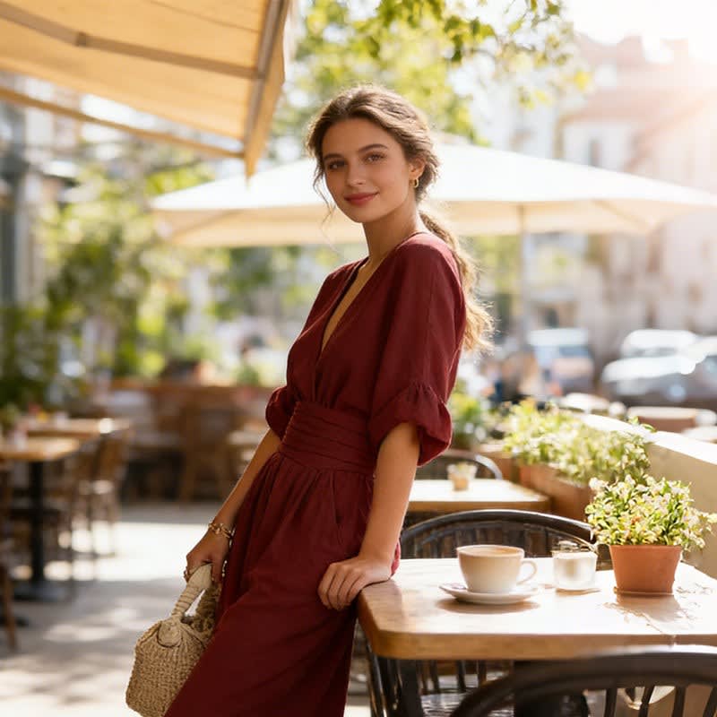 Women's V Neck Wide Leg Jumpsuit | Daventry_9