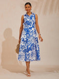 Women's Floral Print Sleeveless Shirt Dress | Olwen_1