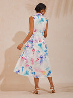 Women's Floral Print Sleeveless Shirt Dress | Olwen_11