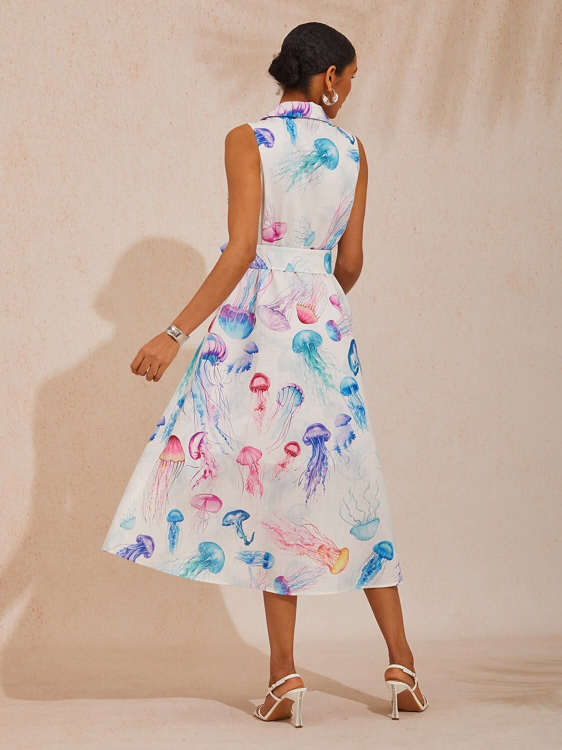 Women's Floral Print Sleeveless Shirt Dress | Olwen_11