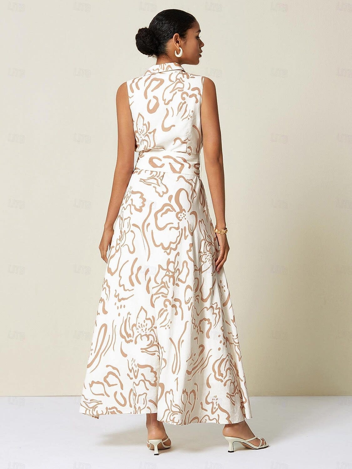 Women's Floral Print Sleeveless Shirt Dress | Olwen_14