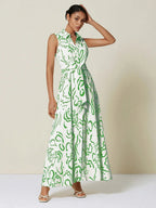 Women's Floral Print Sleeveless Shirt Dress | Olwen_15