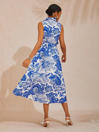 Women's Floral Print Sleeveless Shirt Dress | Olwen_4