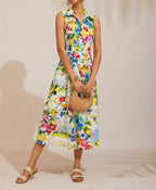 Women's Floral Print Sleeveless Shirt Dress | Olwen_6