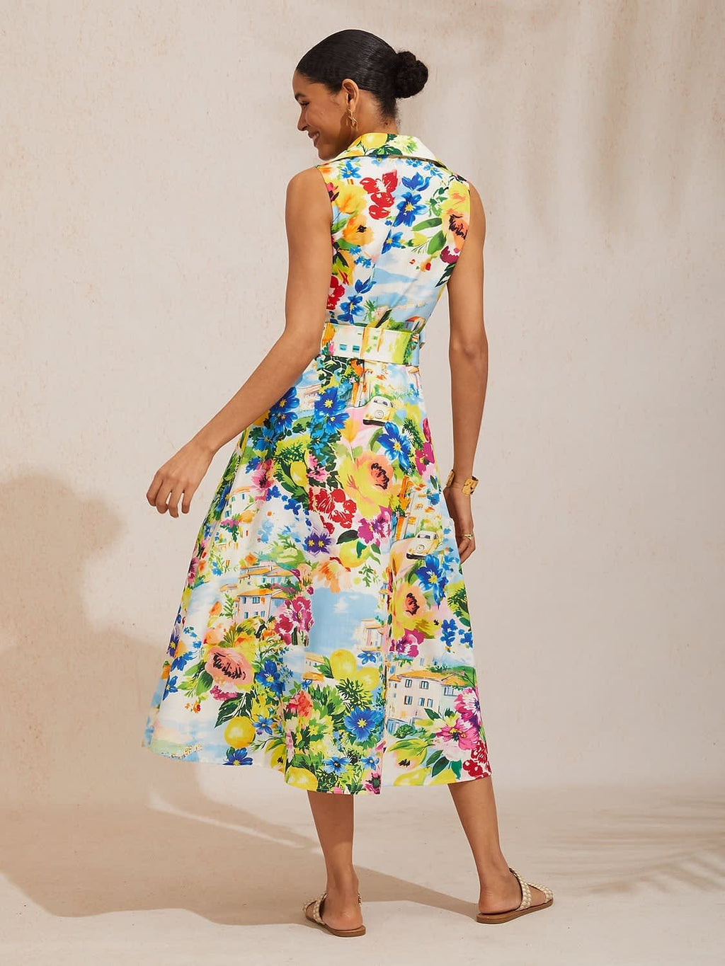Women's Floral Print Sleeveless Shirt Dress | Olwen_7