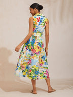 Women's Floral Print Sleeveless Shirt Dress | Olwen_7