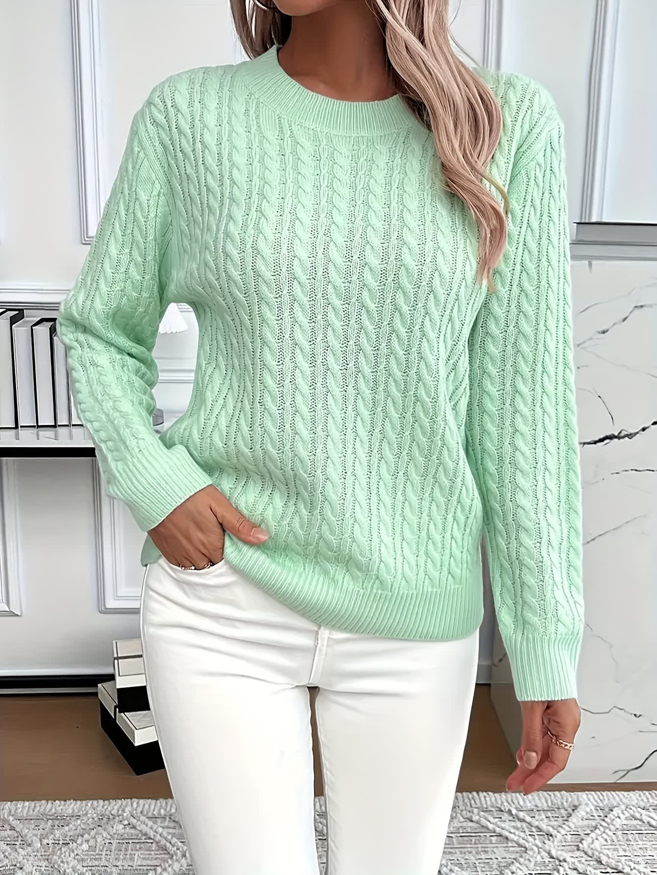 Women's Cable Knit Crew Neck Sweater | Rowena_1