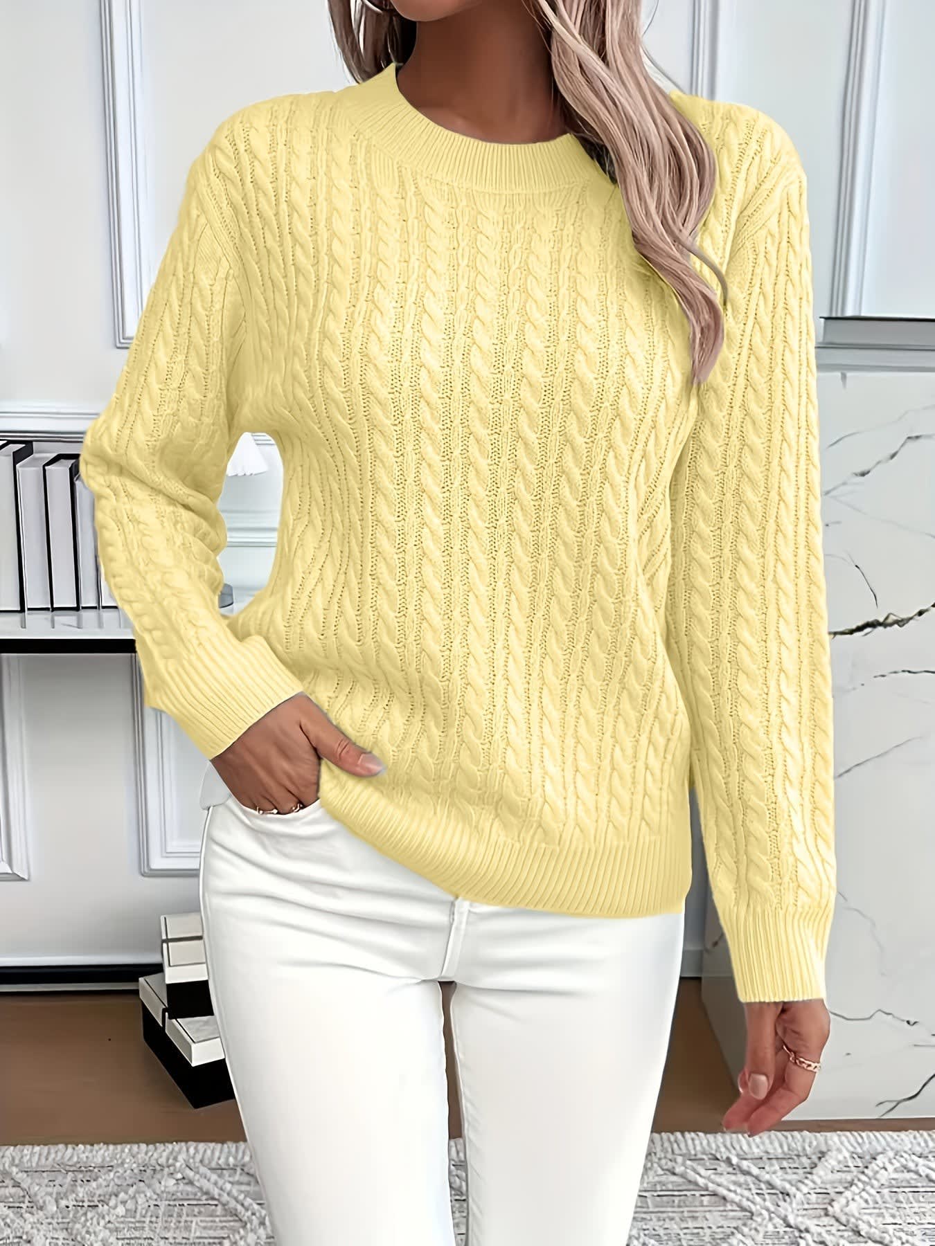Women's Cable Knit Crew Neck Sweater | Rowena_2