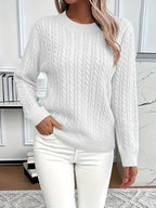 Women's Cable Knit Crew Neck Sweater | Rowena_4