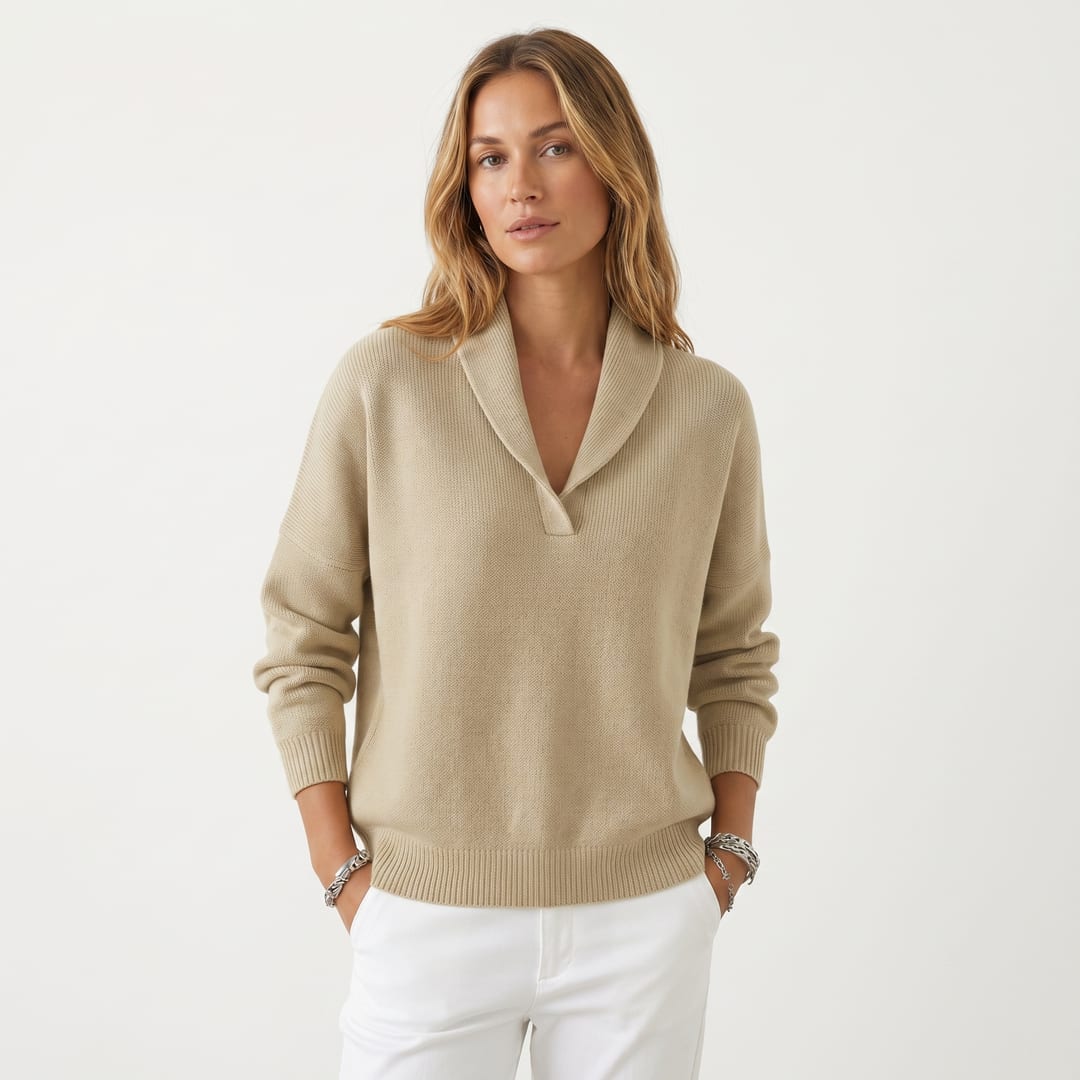 Women's Shawl Collar Knit Sweater | Violetta_1