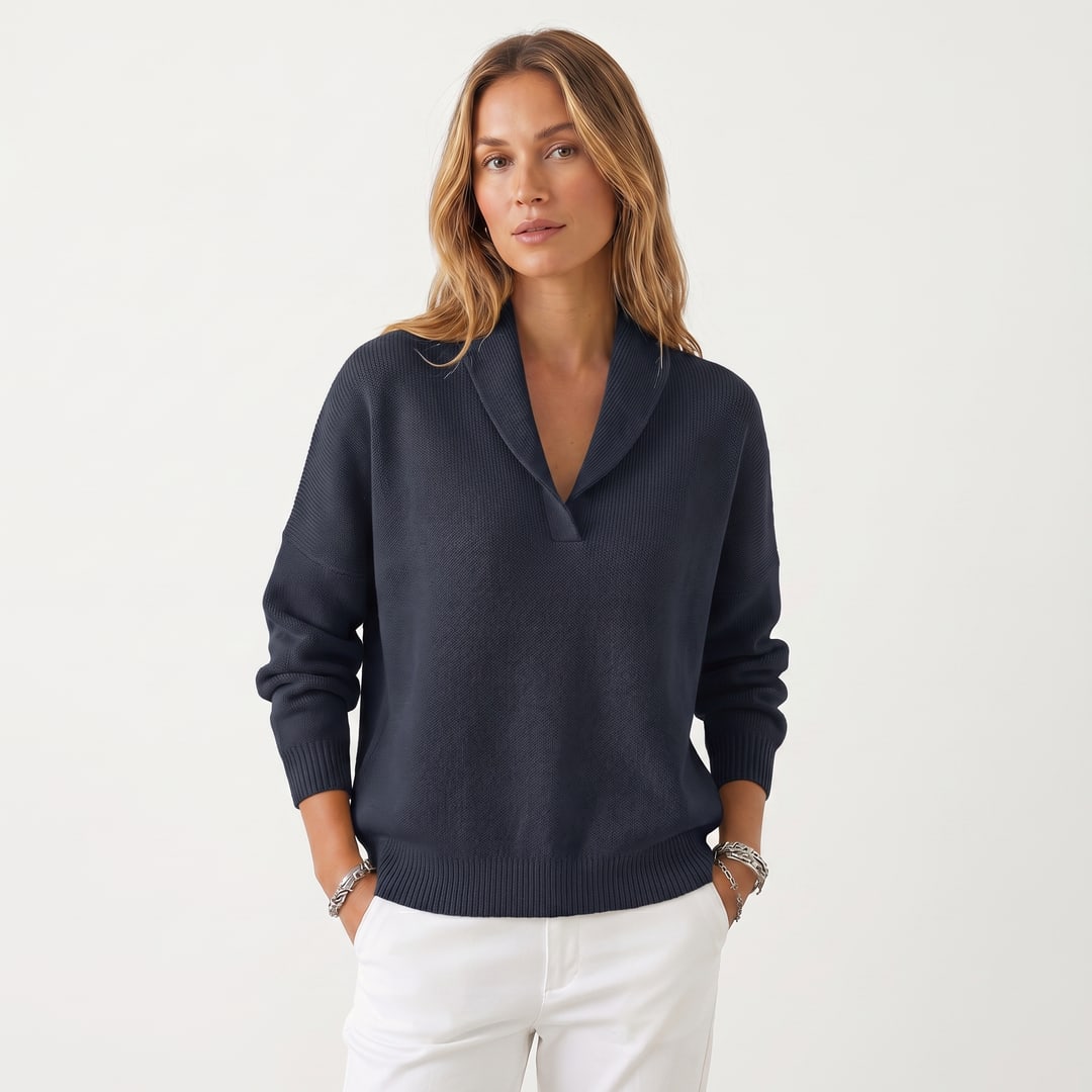 Women's Shawl Collar Knit Sweater | Violetta_2