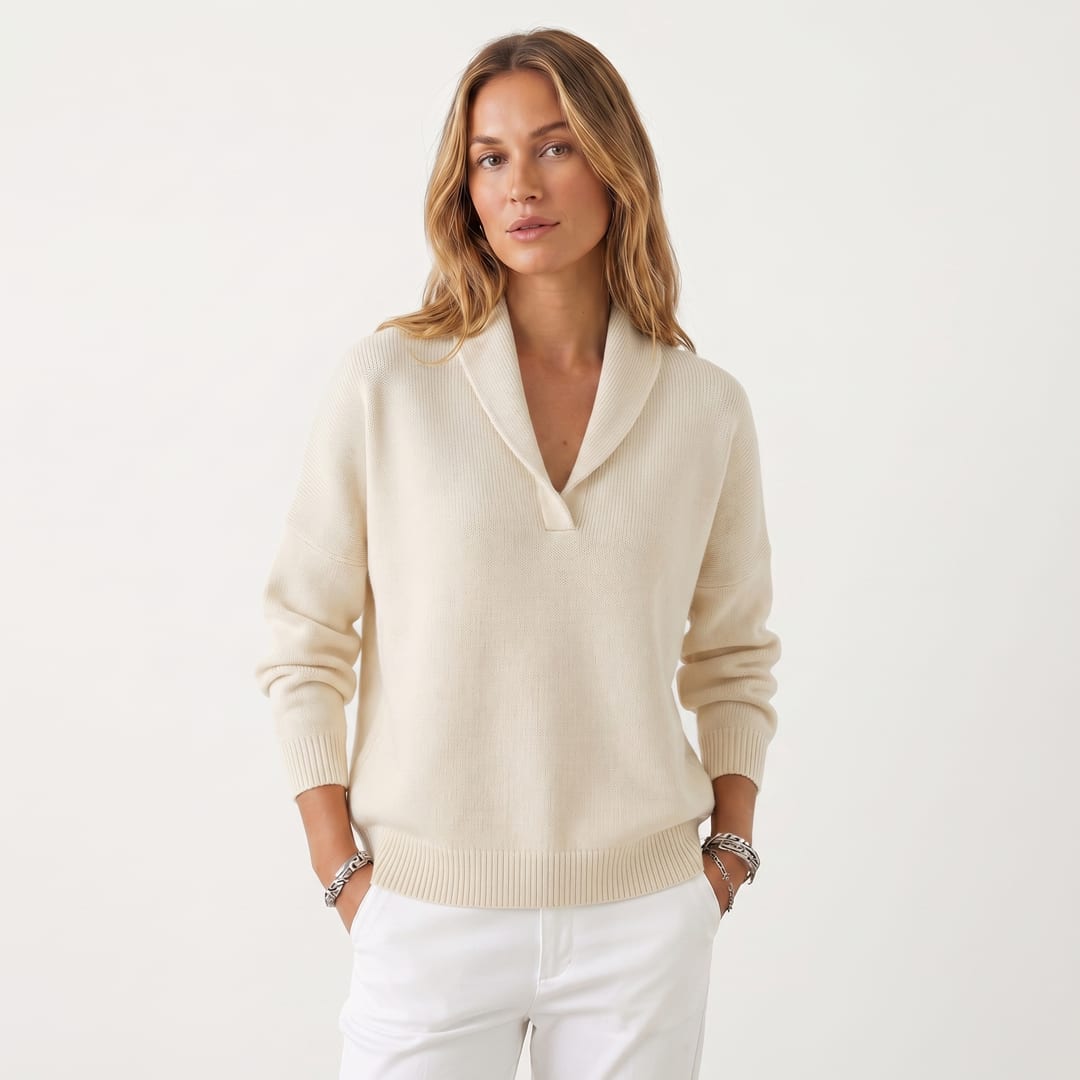 Women's Shawl Collar Knit Sweater | Violetta_4