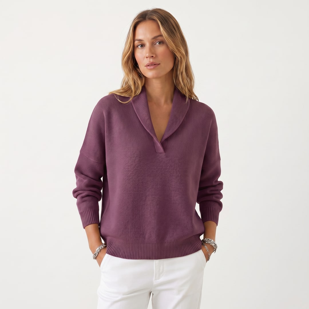Women's Shawl Collar Knit Sweater | Violetta_7