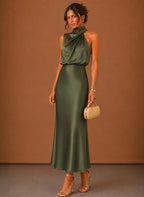 Women's Satin Halter Maxi Dress | Ffion_1