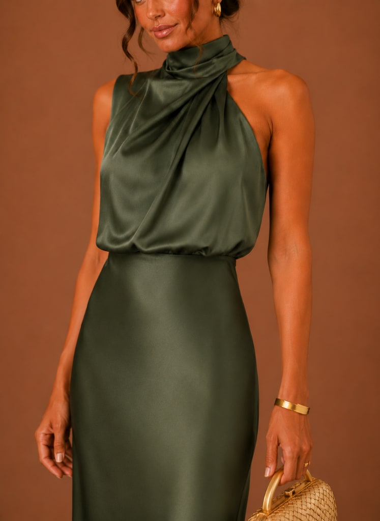 Women's Satin Halter Maxi Dress | Ffion_2