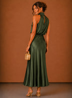 Women's Satin Halter Maxi Dress | Ffion_3