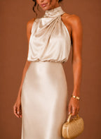 Women's Satin Halter Maxi Dress | Ffion_4