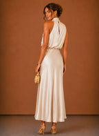 Women's Satin Halter Maxi Dress | Ffion_5