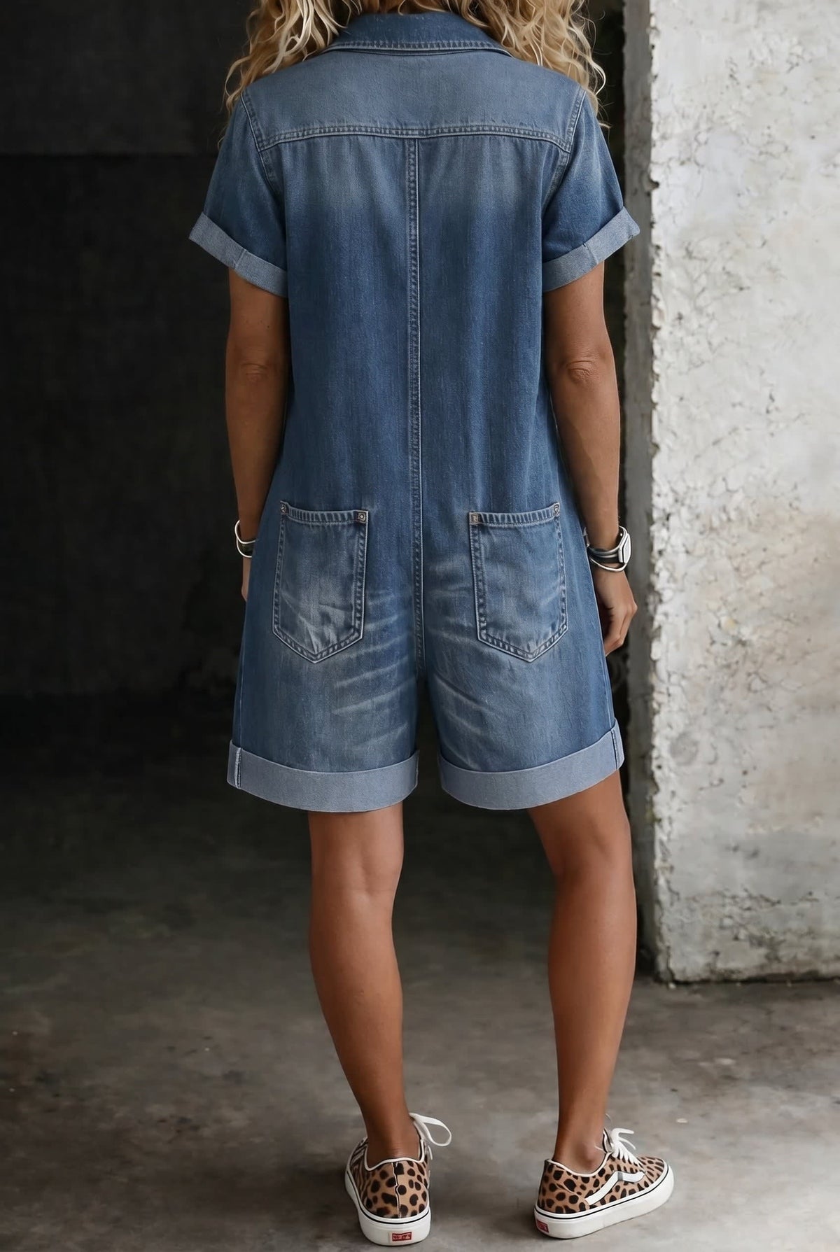 Women's Denim Button Front Romper | Adair_2